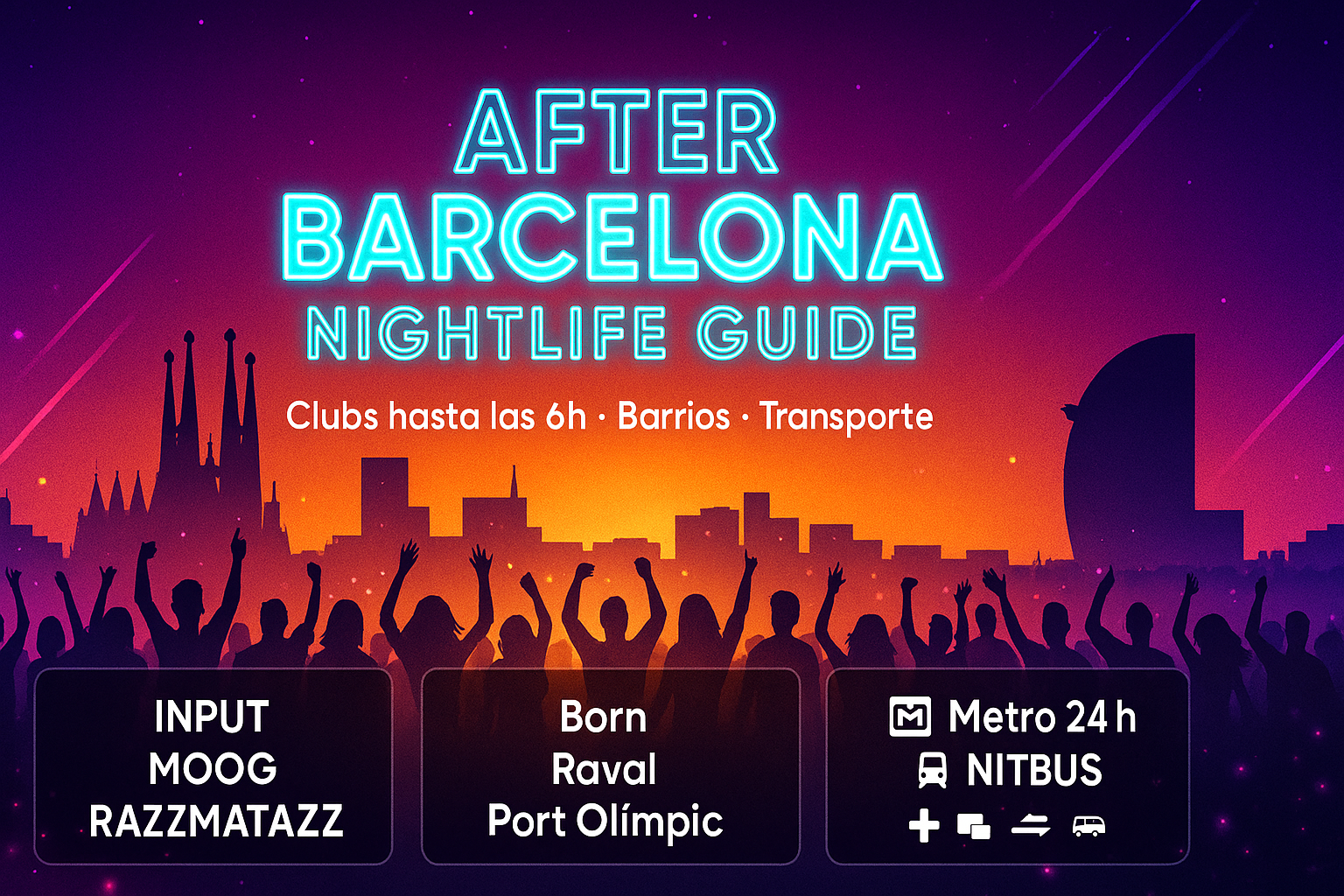 After Barcelona nightlife guide clubs hasta 6h mejores barrios Born Raval Port Olimpic transporte nocturno